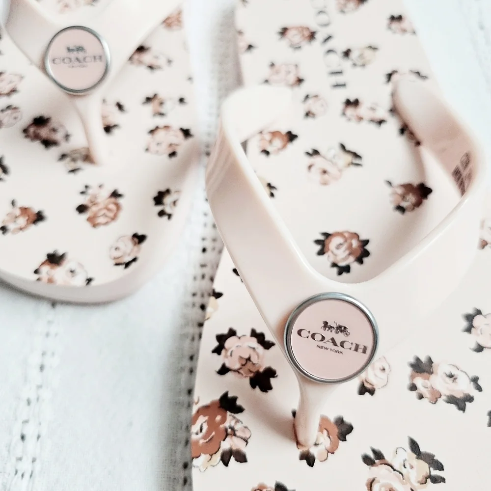 Coach Zayn Floral Print Blush Flip Flop Slip On Sandals Pink Flowers Size 6 NEW - Picture 3 of 11